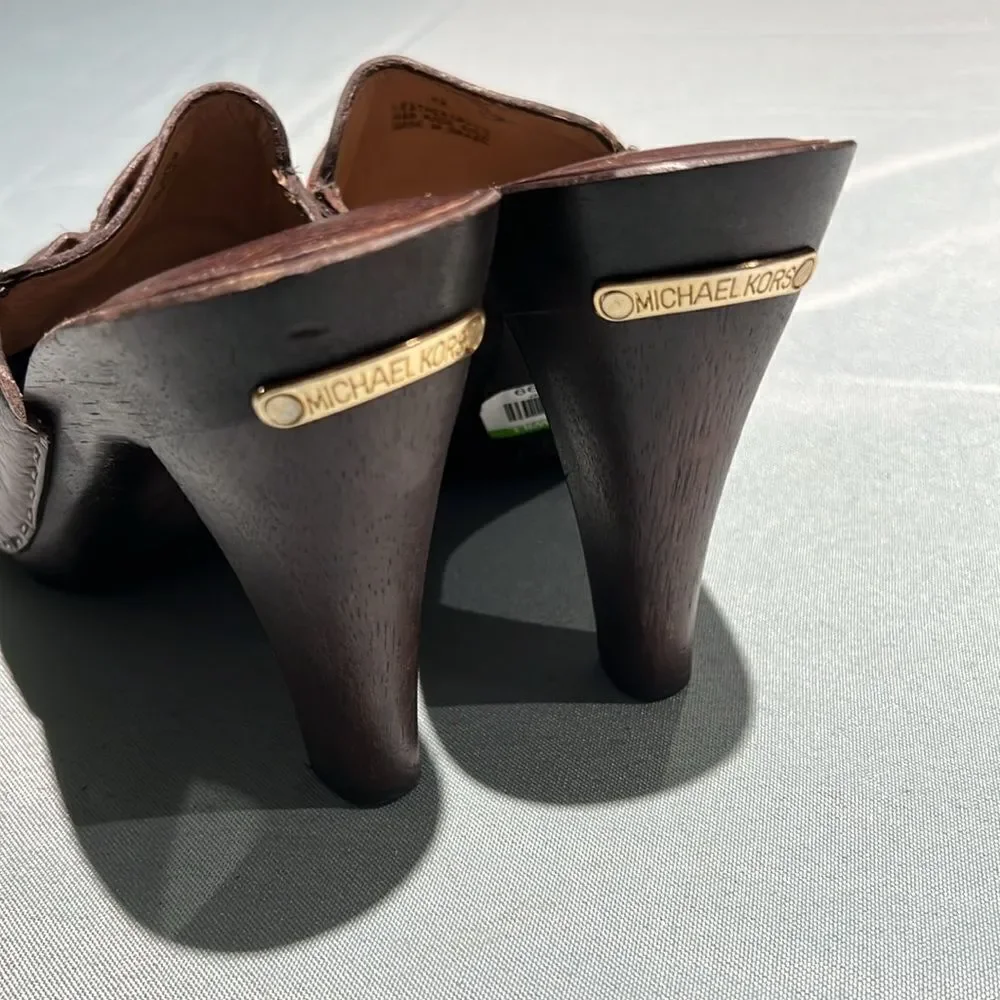 Michael Kors Wooden High Heel Clogs real leather‎ Size 8. B56